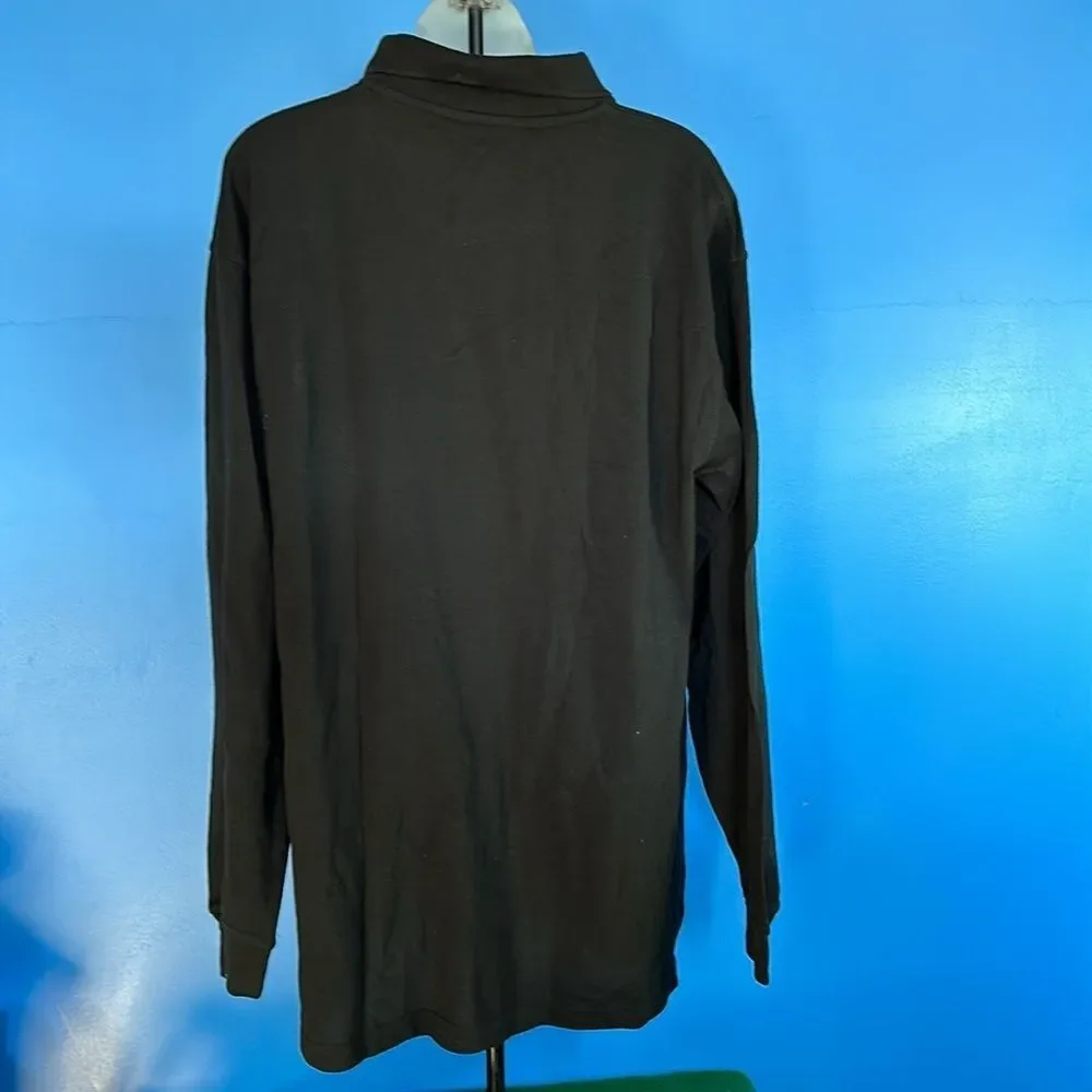 Flying Horse Men's XL Black Long Sleeve Polo Shirt Top Cotton